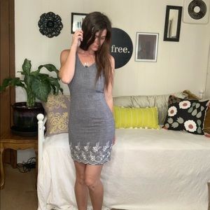 Vintage Gray Floral Embroidered Dress